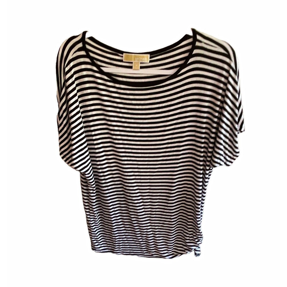 MICHAEL Michael Kors Women’s M Black White Striped Boat Neck Short Sleeve Tee